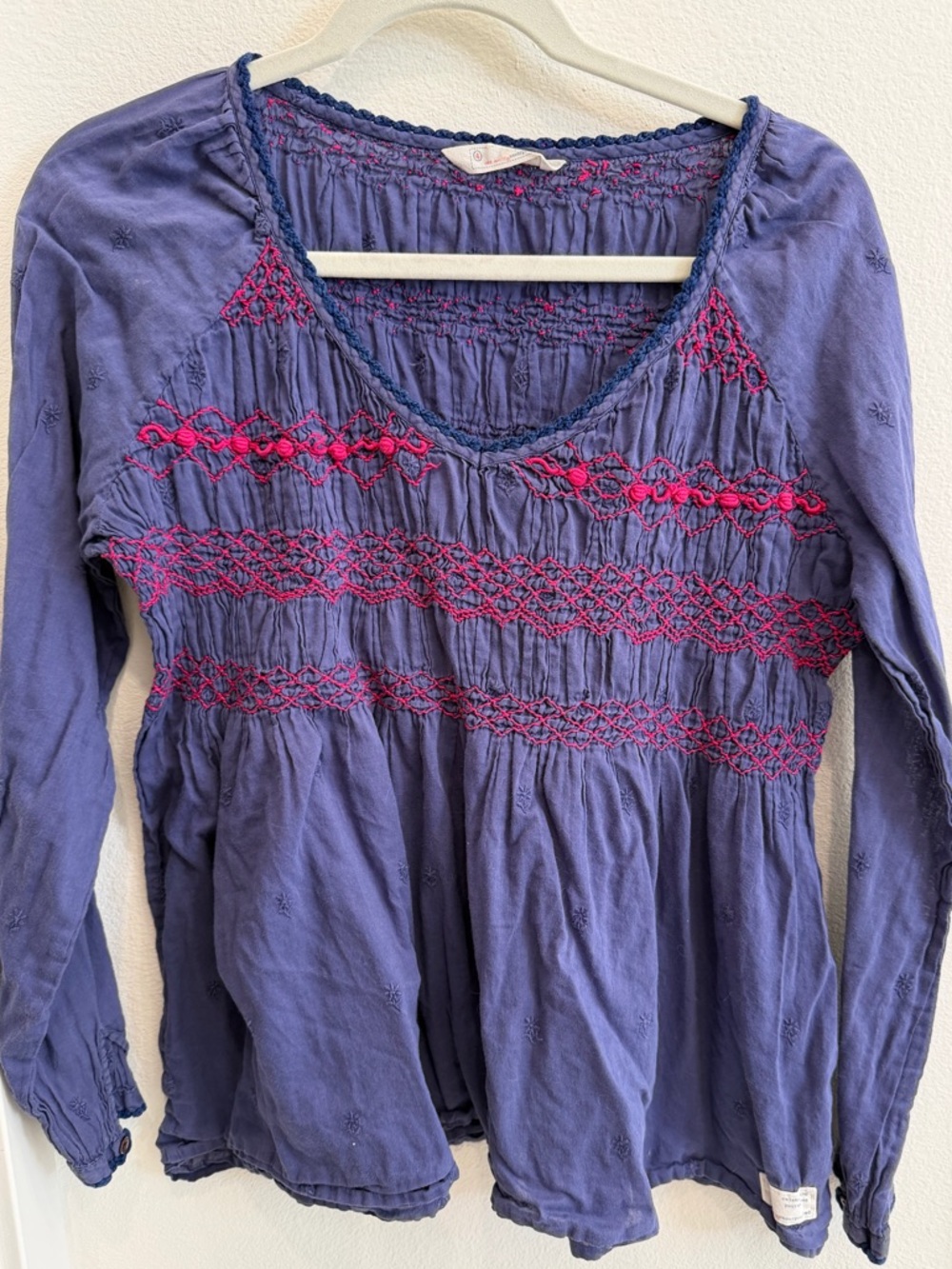 Odd Molly Embroidered Peasant Top - Navy with Pink Accents, size 4